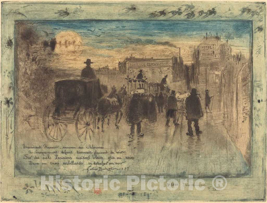 Art Print : FÃ©lix-Hilaire Buhot, Convoi FunÃ¨bre au Boulevard de Clichy (Funeral Procession on The Boulevard de Clichy), 1887 - Vintage Wall Art