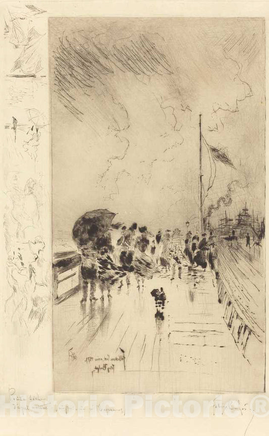 Art Print : FÃ©lix-Hilaire Buhot, Une JetÃ©e en Angleterre (A Pier in England), 1879 - Vintage Wall Art