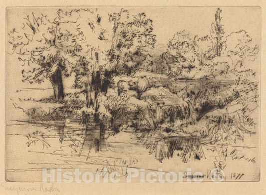 Art Print : Francis Seymour Haden, The Three Cows, 1877 - Vintage Wall Art
