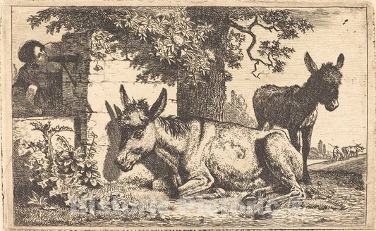 Art Print : Louis Demarne, A Donkey by a Water Well - Vintage Wall Art