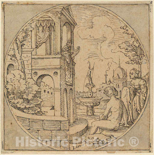 Art Print : Virgil Solis, David and Bathsheba, c.1545 - Vintage Wall Art