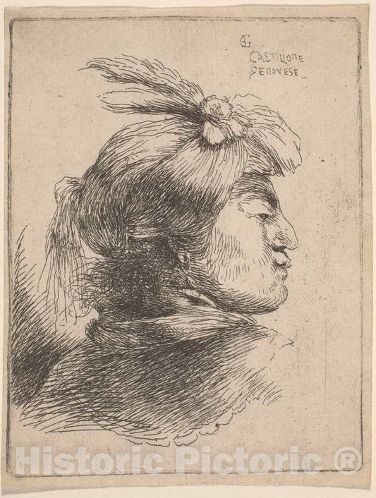 Art Print : Giovanni Benedetto Castiglione, Small Oriental Head, c.1646 - Vintage Wall Art