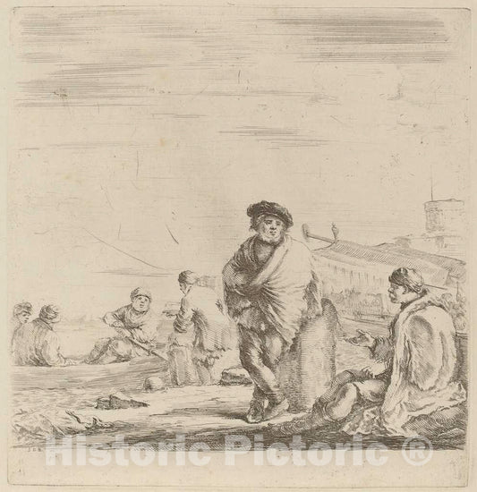 Art Print : Stefano Della Bella, Standing Sailor Talking with a Seated Levantine - Vintage Wall Art