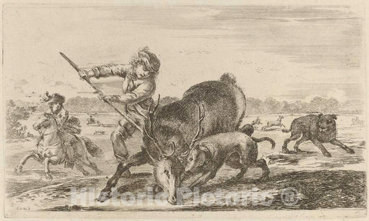 Art Print : Stefano Della Bella, Stag at Bay - Vintage Wall Art