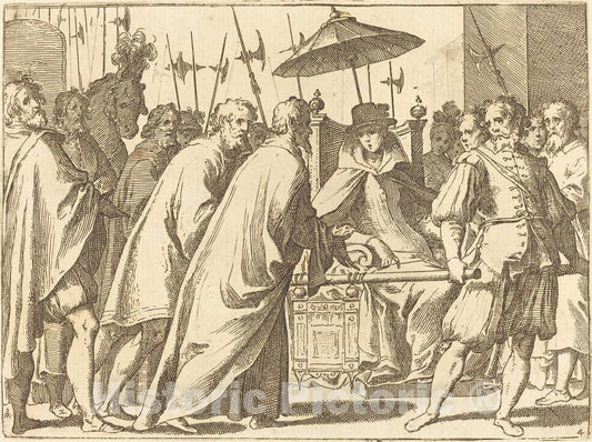 Art Print : Raffaello Schiaminossi, Margaret of Austria Being Carried in a Chaise, 1612 - Vintage Wall Art
