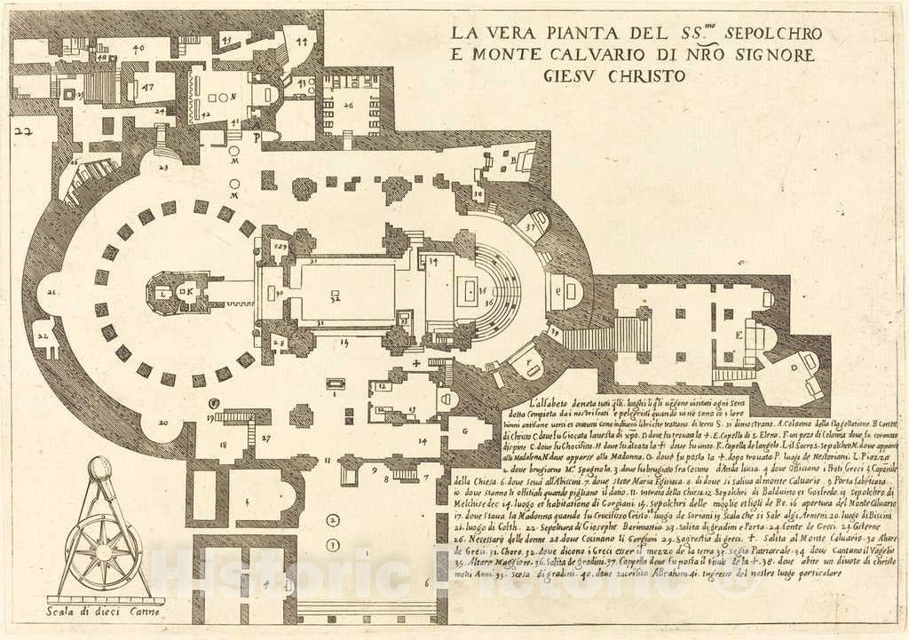 Art Print : Jacques Callot, Plan of The Holy Sepulchre and Mount Calvary, 1619 - Vintage Wall Art