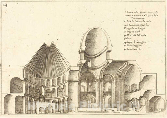Art Print : Jacques Callot, Cross-Section of The Church of The Holy Sepulchre, 1619 - Vintage Wall Art