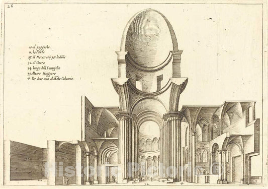 Art Print : Jacques Callot, Cross-Section of a Church, 1619 - Vintage Wall Art