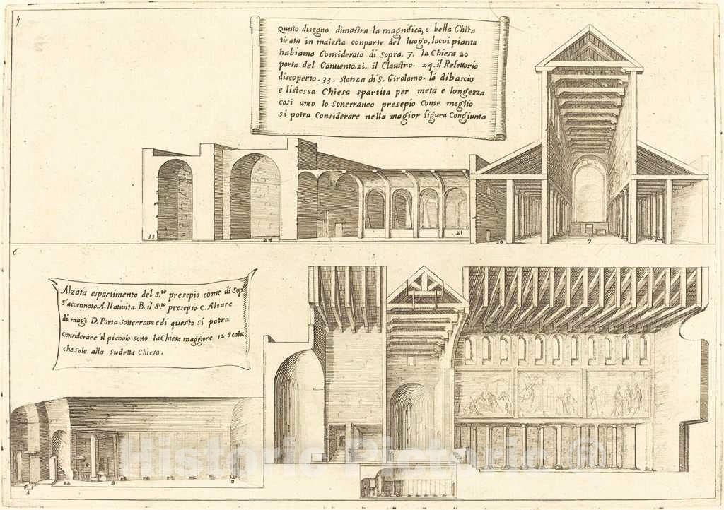 Art Print : Jacques Callot, Elevation of Churches Including The Holy Manger, 1619 - Vintage Wall Art