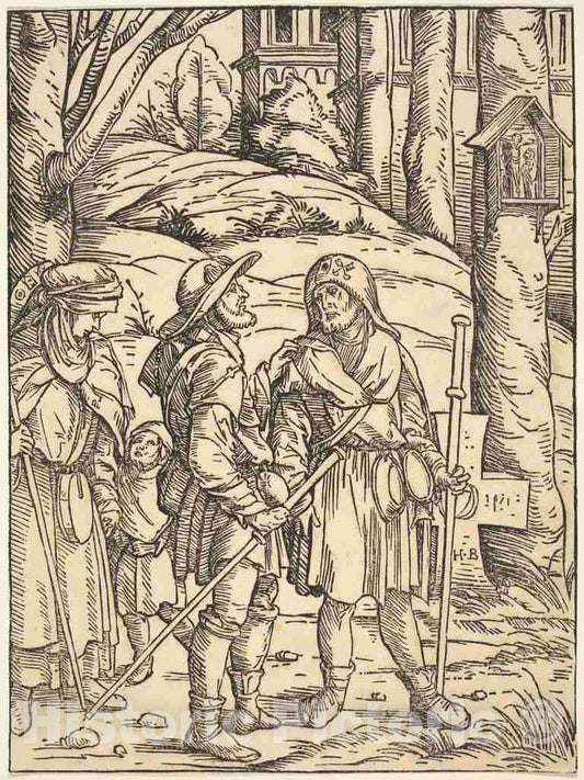 Art Print : Hans Burgkmair I, Pilgrims at a Wayside Shrine, 1508 - Vintage Wall Art