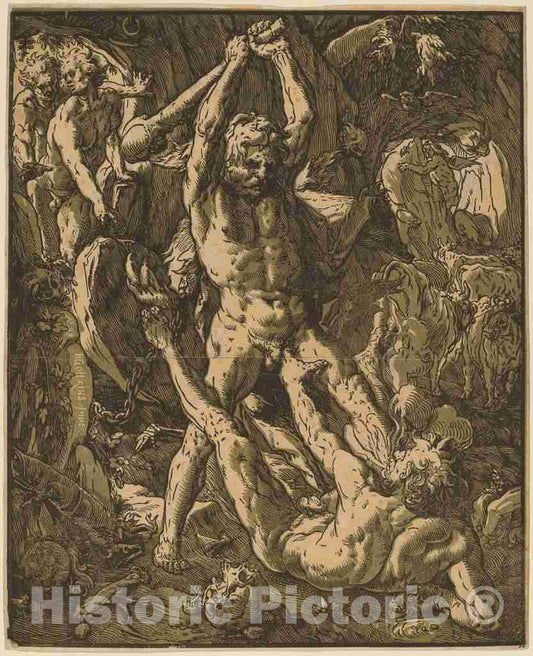 Art Print : Hendrik Goltzius, Hercules Killing Cacus, 1588 - Vintage Wall Art