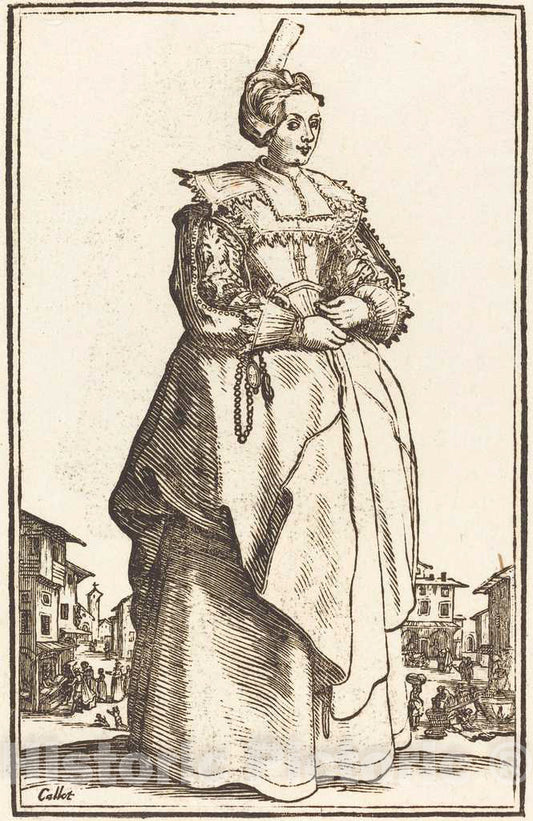 Art Print : Jacques Callot, Noble Woman with a Small Hat - Vintage Wall Art