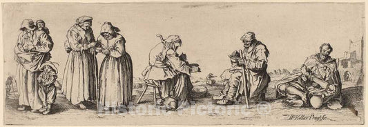 Art Print : Hollar After Callot, Six Men and Women Beggars - Vintage Wall Art