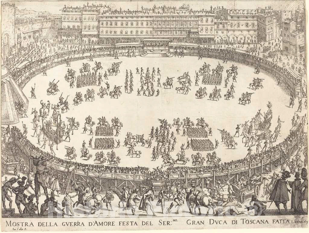 Art Print : Jacques Callot, Parade in The Amphitheater, 1616 - Vintage Wall Art