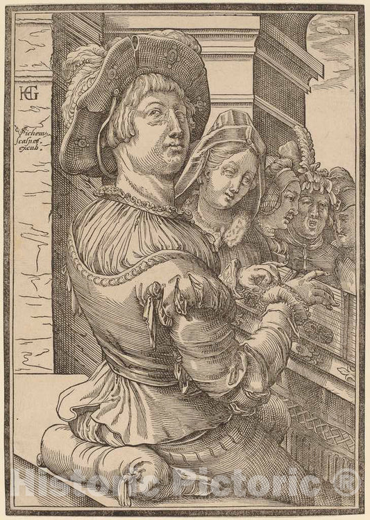 Art Print : Van Sichem I After Hendrik Goltzius, Young Man Playing The Cymbal - Vintage Wall Art