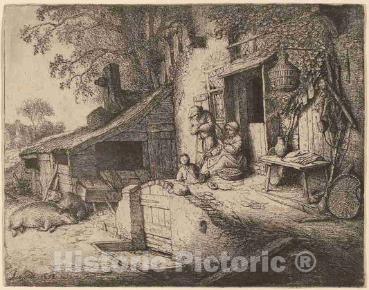 Art Print : Adriaen Van Ostade, The Spinner, 1652 - Vintage Wall Art