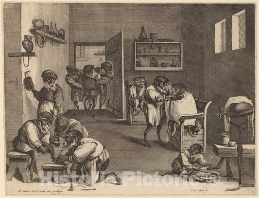 Art Print : Coryn Boel After Teniers The Younger, Monkey Business in Old Holland - Vintage Wall Art
