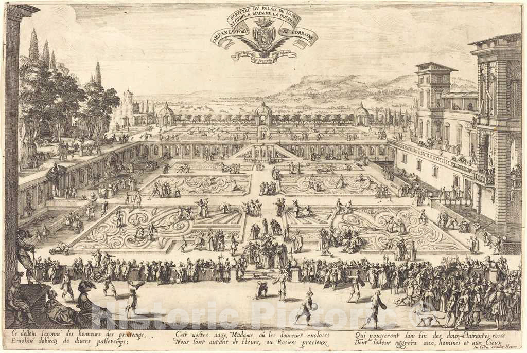 Art Print : Jacques Callot, The Palace Gardens at Nancy, 1625 - Vintage Wall Art