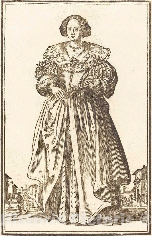 Art Print : Jacques Callot, Noble Woman with Fan - Vintage Wall Art
