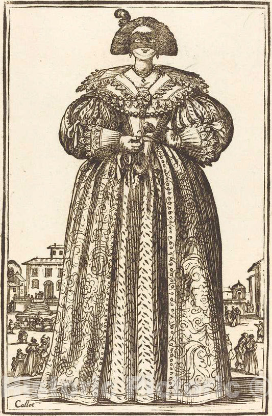 Art Print : Jacques Callot, Masked Noble Woman - Vintage Wall Art