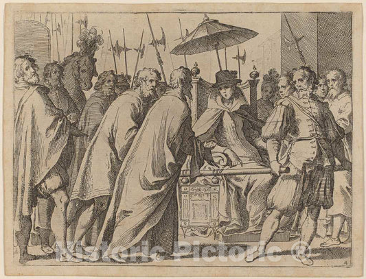 Art Print : Raffaello Schiaminossi, Margaret of Austria Being Carried in a Chaise, 1612 - Vintage Wall Art
