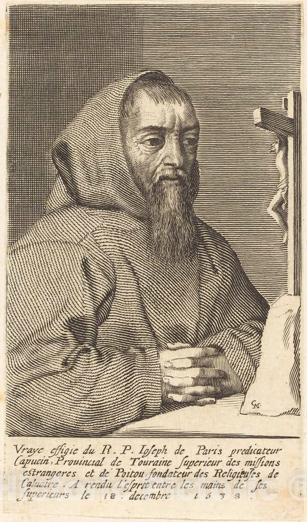 Art Print : Claude Mellan, FranÃ§ois Le Clerc Du Tremblay, Known as PÃ¨re Joseph, in or After 1638 - Vintage Wall Art