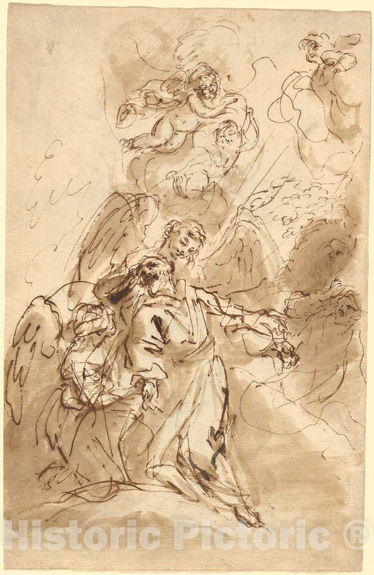 Art Print : Sebastiano Ricci, The Ecstasy of Saint Francis [Recto], c.1713 - Vintage Wall Art
