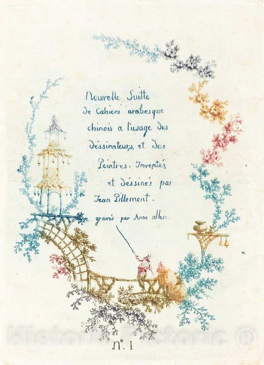 Art Print : Allen After Pillement, Title Page for New Suite of Chinese Arabesques, 1760s - Vintage Wall Art