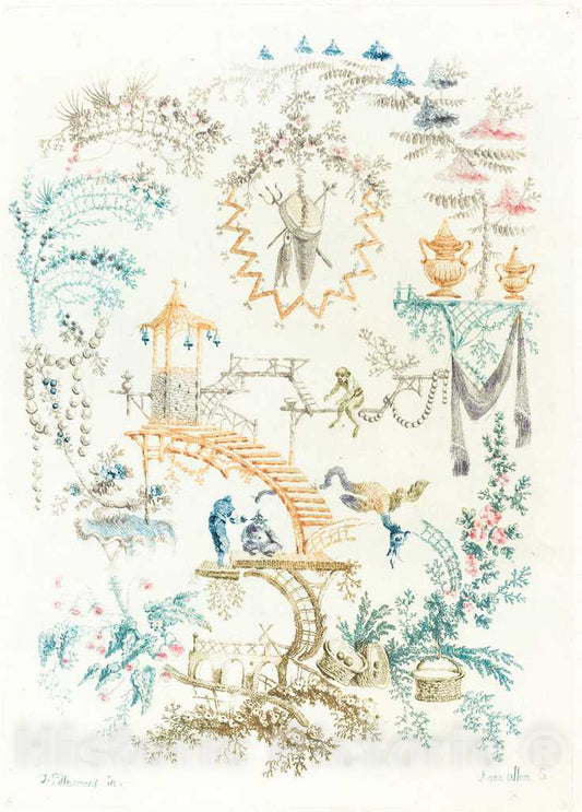 Art Print : Allen After Pillement, Chinese Arabesque with a Monkey, 1760s - Vintage Wall Art