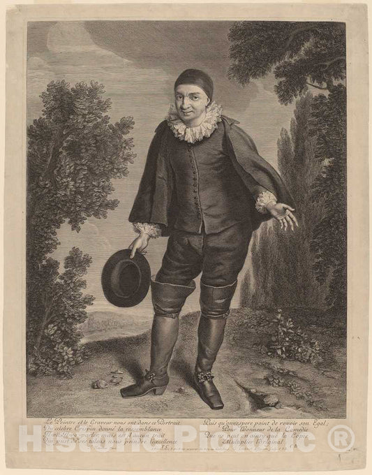 Art Print : Edelinck After Netscher, Raimond Poisson as Crispin - Vintage Wall Art