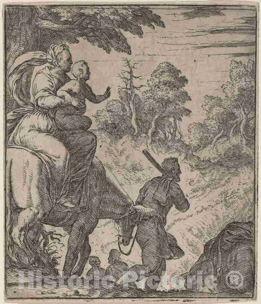 Art Print : Giovanni Battista Fontana, The Flight into Egypt - Vintage Wall Art