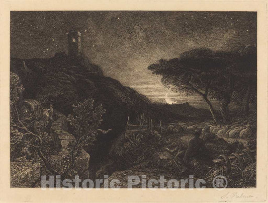Art Print : Samuel Palmer, The Lonely Tower, 1879 - Vintage Wall Art