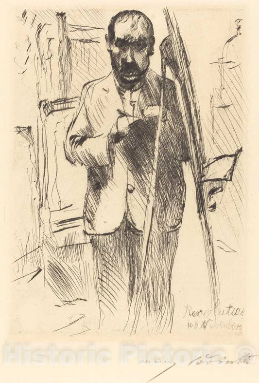 Art Print : Lovis Corinth, Self-Portrait with Easel (Selbstbildnis an der Staffelei), 1918 - Vintage Wall Art