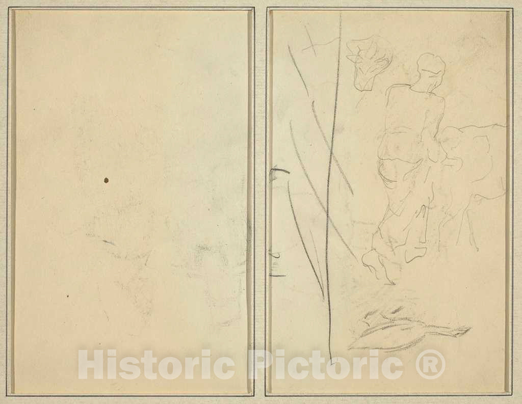 Art Print : Paul Gauguin, Woman with Cow, and Goose; Counterproof [Verso], 1884-1888 - Vintage Wall Art