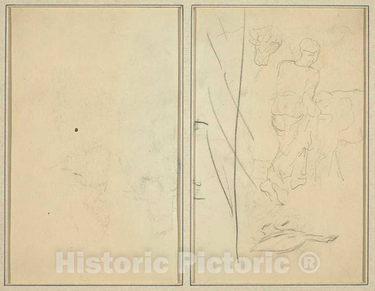Art Print : Paul Gauguin, Woman with Cow, and Goose; Counterproof [Verso], 1884-1888 - Vintage Wall Art