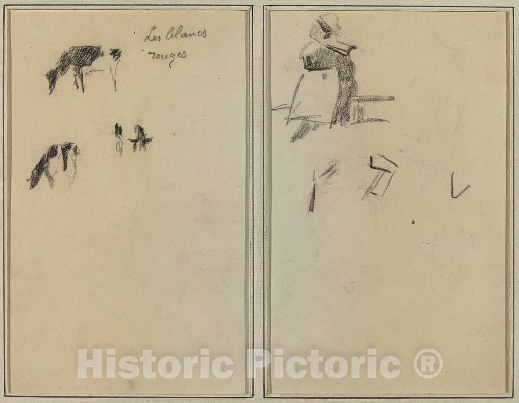 Art Print : Paul Gauguin, Two Cows; A Seated Breton Woman [Verso], 1884-1888 - Vintage Wall Art