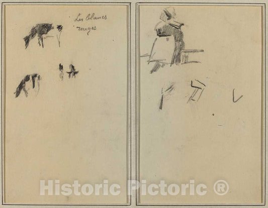 Art Print : Paul Gauguin, Two Cows; A Seated Breton Woman [Verso], 1884-1888 - Vintage Wall Art