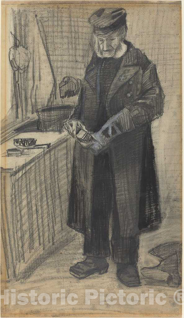 Art Print : Vincent Van Gogh, Man Polishing a Boot, 1882 - Vintage Wall Art