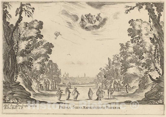 Art Print : Stefano Della Bella, Prima Scena Representanta Firenza, 1637 - Vintage Wall Art