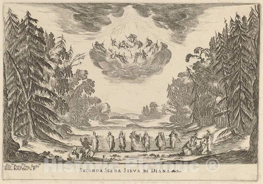 Art Print : Stefano Della Bella, Seconda Scena Selva di Diana, 1637 - Vintage Wall Art