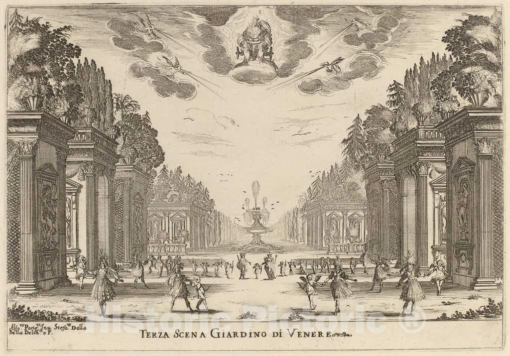 Art Print : Stefano Della Bella, Terza Scena Giardins di Venere, 1637 - Vintage Wall Art