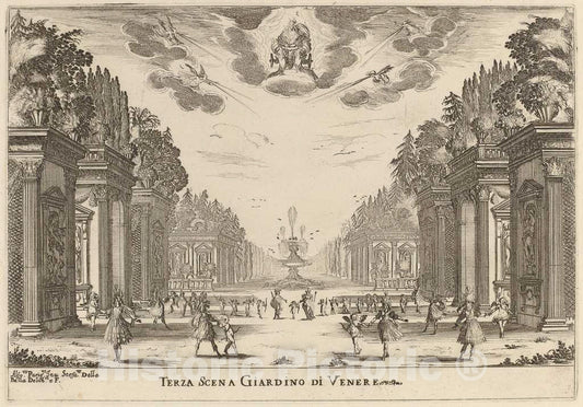 Art Print : Stefano Della Bella, Terza Scena Giardins di Venere, 1637 - Vintage Wall Art