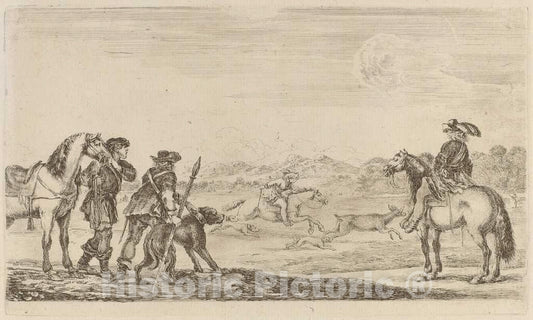 Art Print : Stefano Della Bella, Small Deer Chased by a Cavalier - Vintage Wall Art