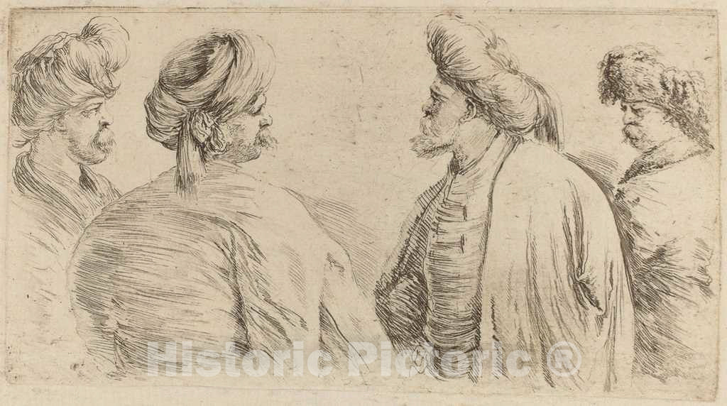 Art Print : Stefano Della Bella, Four Turks Wearing Turbans - Vintage Wall Art