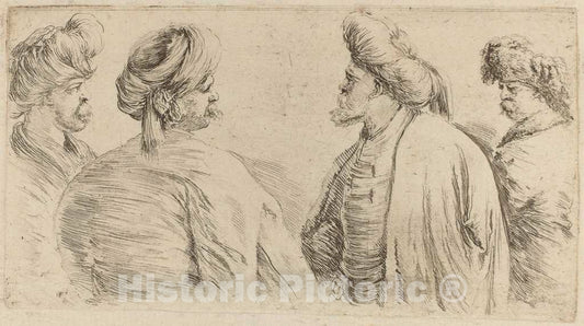 Art Print : Stefano Della Bella, Four Turks Wearing Turbans - Vintage Wall Art