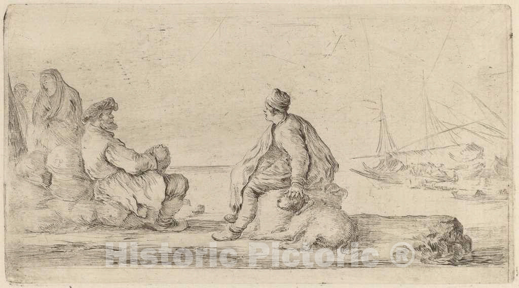 Art Print : Stefano Della Bella, Sailors Seated on a Bank - Vintage Wall Art