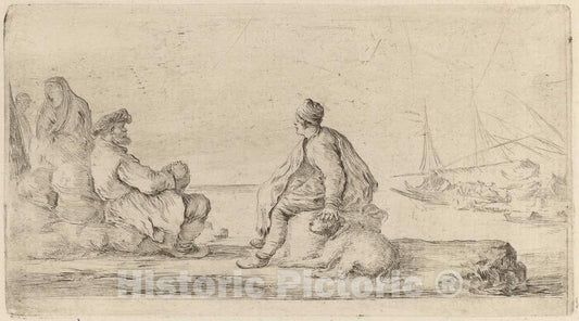 Art Print : Stefano Della Bella, Sailors Seated on a Bank - Vintage Wall Art