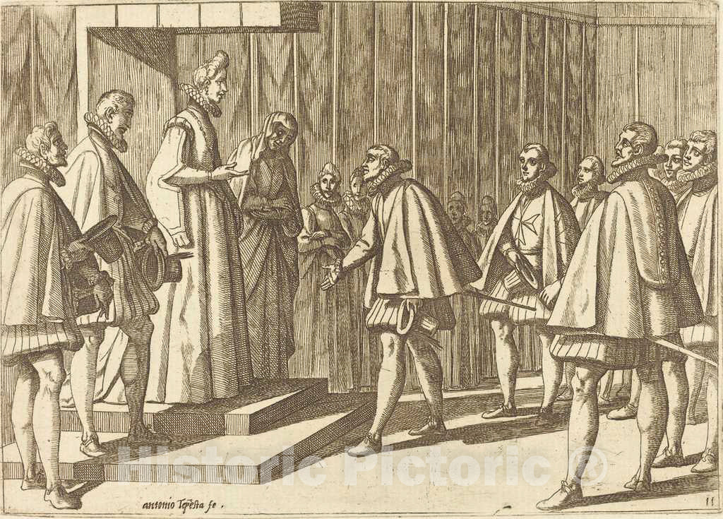 Art Print : Antonio Tempesta, Italian Prince Before Margaret of Austria, 1612 - Vintage Wall Art