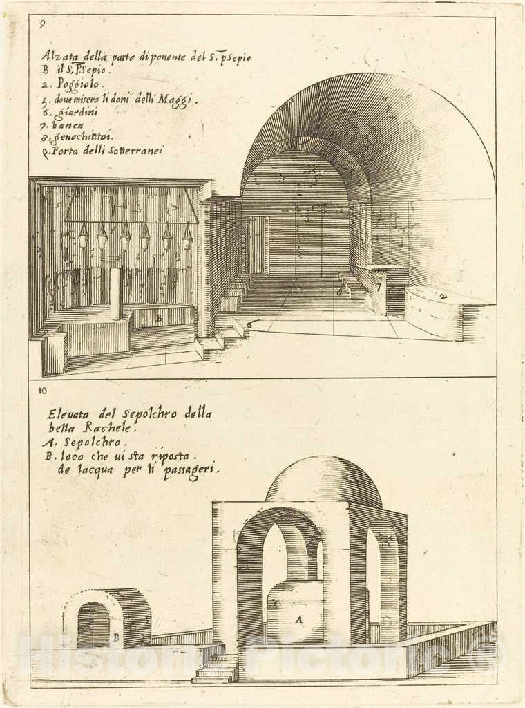 Art Print : Jacques Callot, Elevations of The Holy Manger and The Sepulchre of Rachel, 1619 - Vintage Wall Art