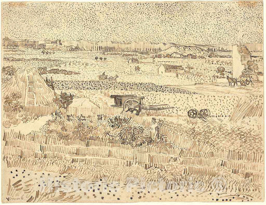 Art Print : Vincent Van Gogh, Harvest-The Plain of La Crau, 1888 - Vintage Wall Art